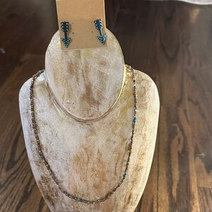 Chic Turquoise and Brown Beaded Earrings and necklace